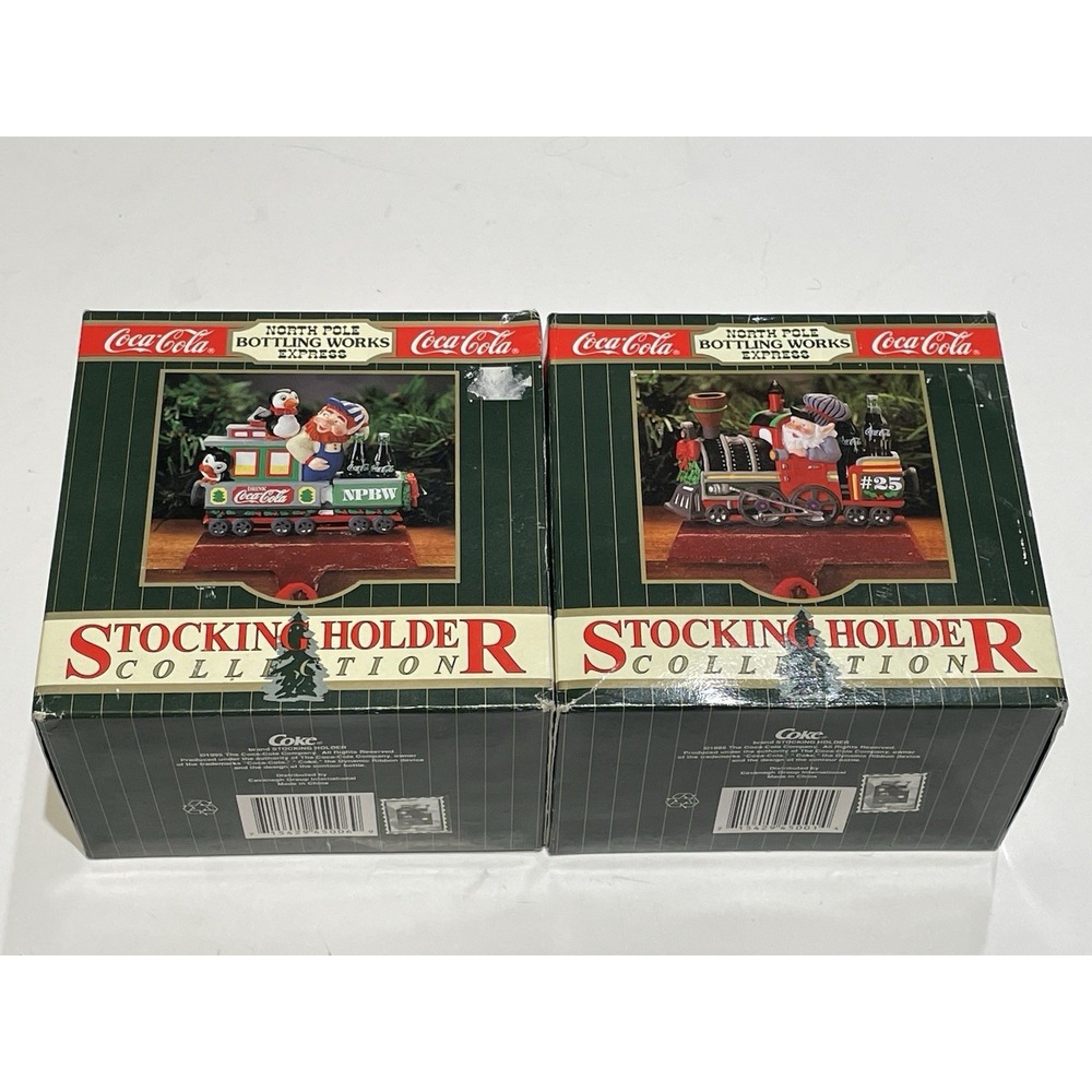Lot Of 2 1995 Coca Cola North Pole Bottling Works Express Stocking Holder Coke